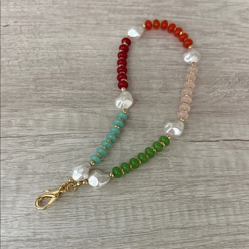 Boho Beaded Faux Pearl Accent Cell Phone Wristlet